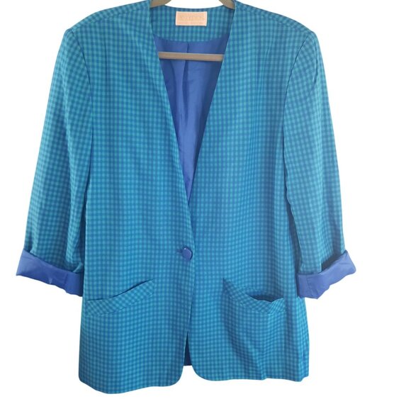 Vintage Pendleton Turquoise Blue Houndstooth Single Button Blazer - Picture 1 of 13
